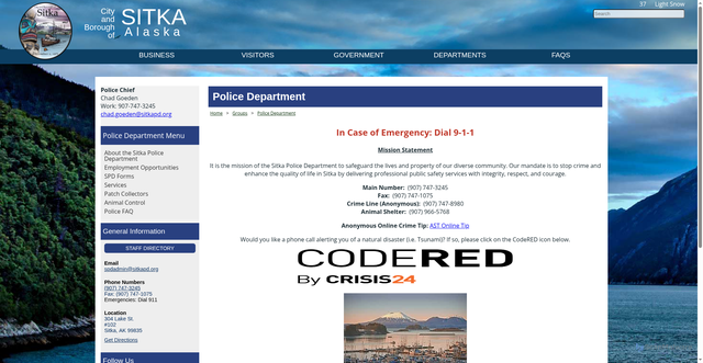 Security scan screenshot of https://www.cityofsitka.com/directory/policedepartment