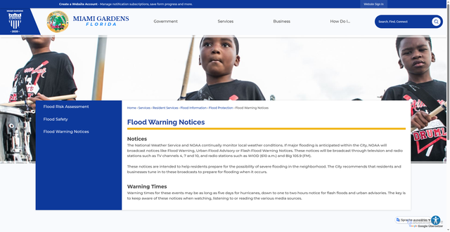 Security scan screenshot of https://www.miamigardens-fl.gov/302/Flood-Warning-Notices