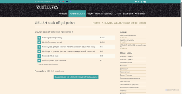 Security scan screenshot of http://vanillasky.ee/ru/service/gelish
