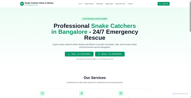 Security scan screenshot of http://snakecatchersbangalore.com/