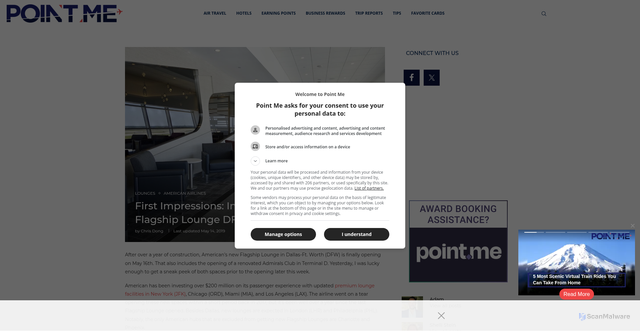 Security scan screenshot of https://pointmetotheplane.boardingarea.com/review-american-flagship-lounge-dfw/