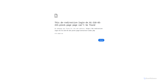 Security scan screenshot of de-redirection-login-de.91-218-65-223.plesk.page