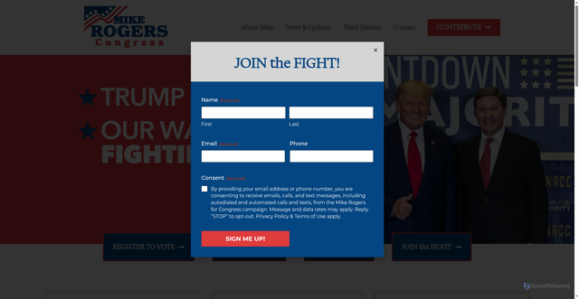 Security scan screenshot of https://www.mikerogersforcongress.com/