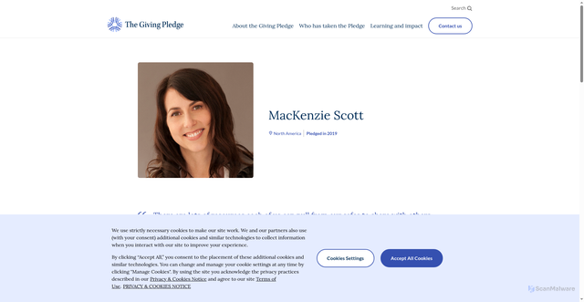 Security scan screenshot of https://www.givingpledge.org/pledger/mackenzie-scott/