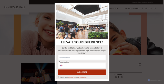 Security scan screenshot of https://www.shopannapolismall.com/store/amc-theatres