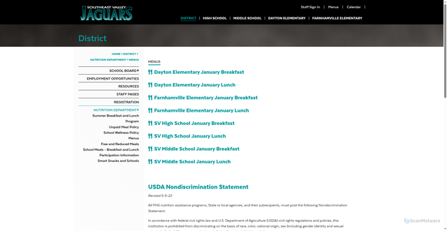 Security scan screenshot of https://sev.vercel.app/district/nutrition-department/menus