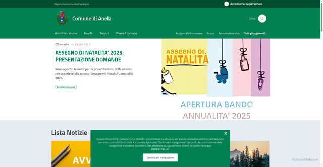 Security scan screenshot of https://comune.anela.ss.it/
