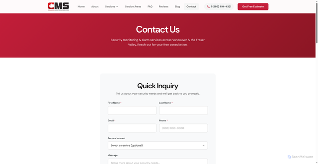 Security scan screenshot of http://cmssecurity.ca/contact.html