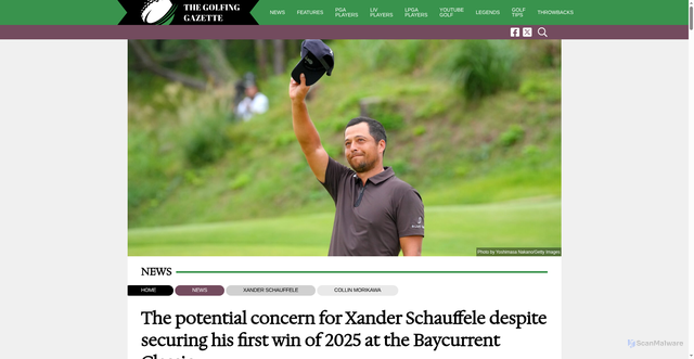 Security scan screenshot of https://www.thegolfinggazette.com/news/the-potential-concern-for-xander-schauffele-despite-securing-his-first-win-of-2025-at-the-baycurrent-classic/