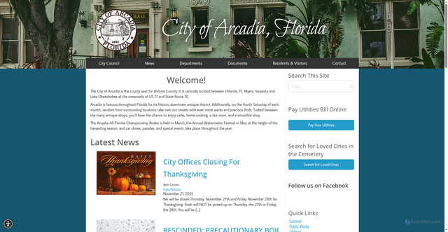 Security scan screenshot of https://arcadia-fl.gov/