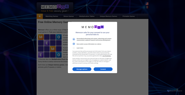 Security scan screenshot of https://memozor.com