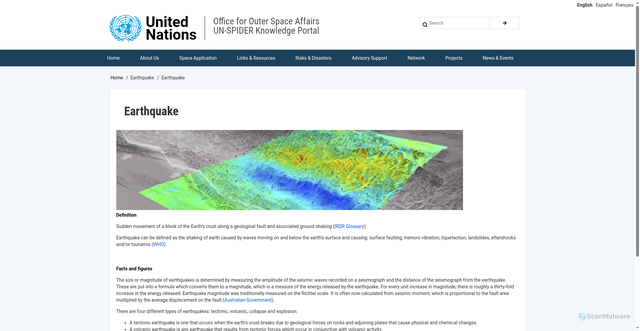 Security scan screenshot of https://www.un-spider.org/category/disaster-type/earthquake