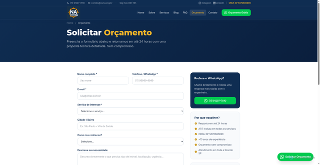 Security scan screenshot of https://numa-site.pages.dev/orcamento