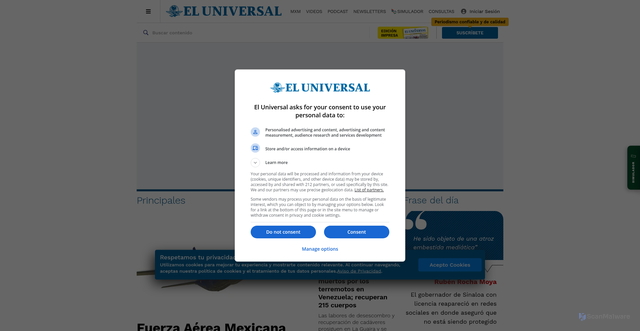 Security scan screenshot of https://www.eluniversal.com.mx