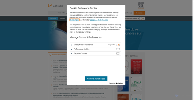 Security scan screenshot of https://www.em-consulte.com