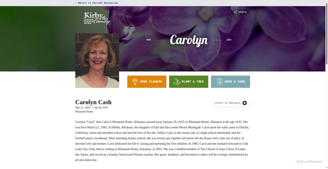 Security scan screenshot of https://www.kirbyandfamily.com/obituaries/carolyn-cash
