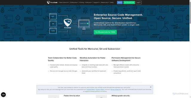 Security scan screenshot of https://rhodecode.com