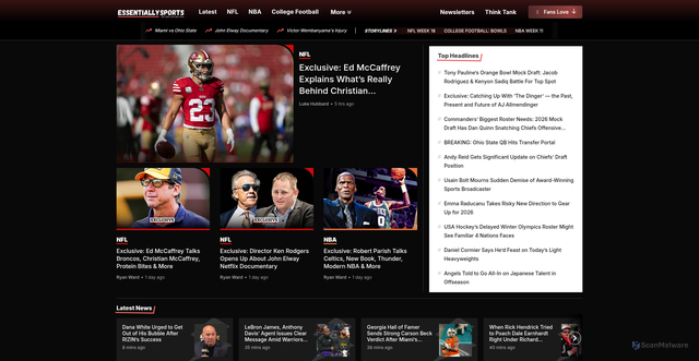 Security scan screenshot of https://essentiallysports.com
