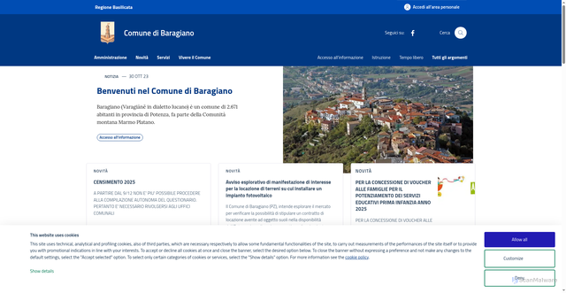 Security scan screenshot of https://comune.baragiano.pz.it/