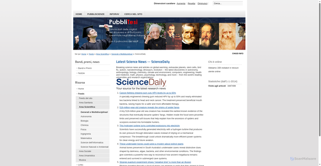 Security scan screenshot of https://lnx.pubblitesi.it/index.php/feeds/area-scientifica/generali-e-multidisciplinari/14-sciencedaily