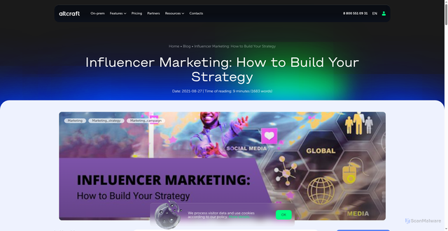 Security scan screenshot of https://altcraft.com/blog/what-is-influencer-marketing-how-to-build-strategy