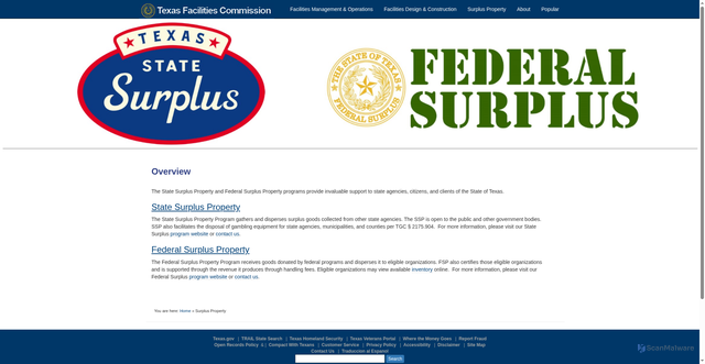 Security scan screenshot of http://surplustexas.gov/