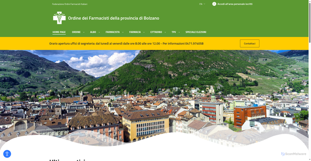 Security scan screenshot of https://www.ordinefarmacisti.bz.it/