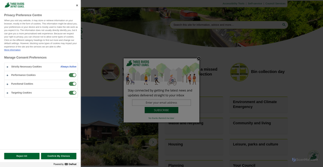 Security scan screenshot of http://www.threerivers.gov.uk