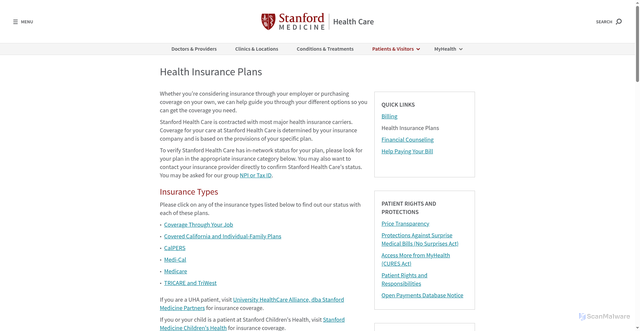 Security scan screenshot of https://stanfordhealthcare.org/for-patients-visitors/health-insurance-plans.html