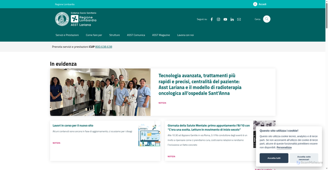Security scan screenshot of https://www.asst-lariana.it/
