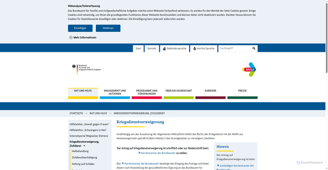 Security scan screenshot of http://www.zivildienst.de/