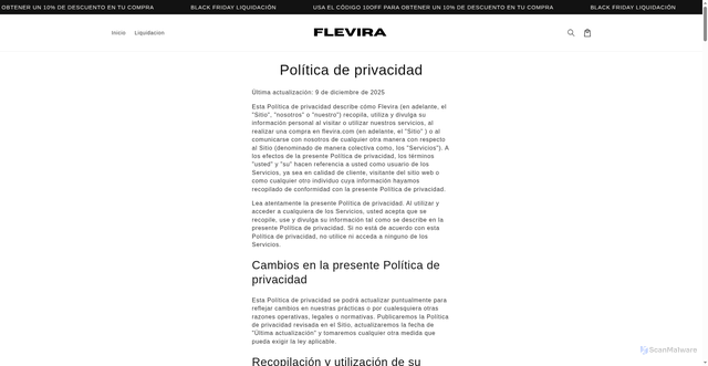 Security scan screenshot of https://flevira.com/policies/privacy-policy