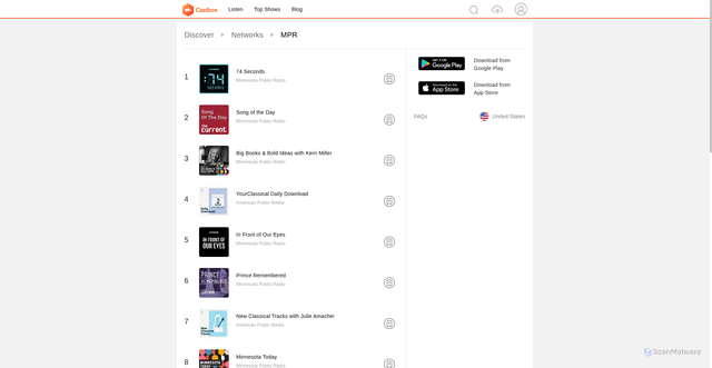 Security scan screenshot of https://castbox.fm/networks/MPR-351