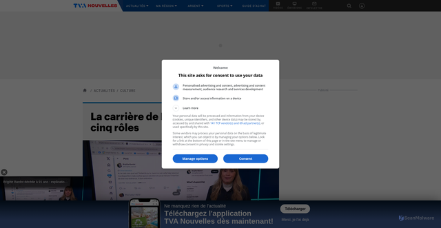 Security scan screenshot of https://www.tvanouvelles.ca/2025/12/28/brigitte-bardot-en-cinq-roles