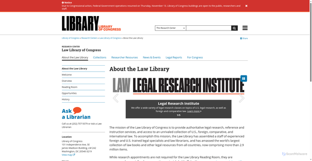 Security scan screenshot of https://www.loc.gov/research-centers/law-library-of-congress/about-this-research-center/