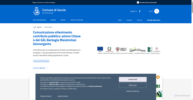 Security scan screenshot of https://comune.sarule.nu.it/