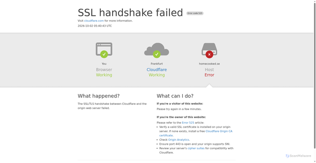 Security scan screenshot of https://homecooked.se