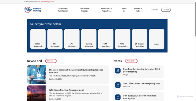 Security scan screenshot of https://nursing.ohio.gov/
