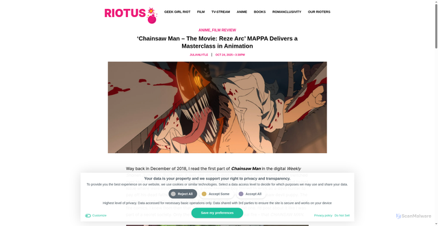 Security scan screenshot of https://riot-us.com/2025/10/24/chainsaw-man-reze-arc-review/