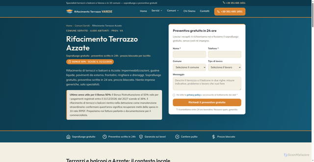 Security scan screenshot of https://rifacimentoterrazzovarese.com/rifacimento-terrazzo-azzate.html