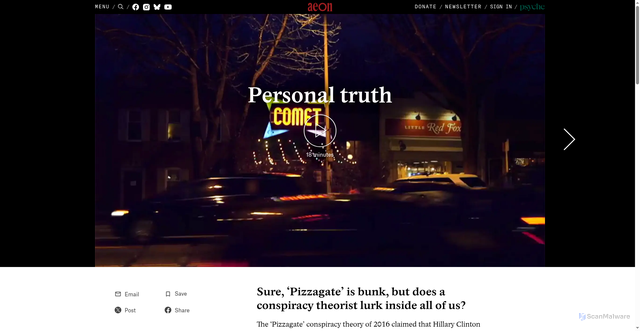 Security scan screenshot of https://aeon.co/videos/sure-pizzagate-is-bunk-but-does-a-conspiracy-theorist-lurk-inside-all-of-us