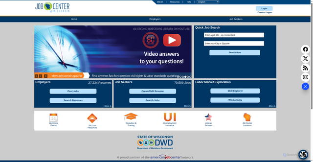 Security scan screenshot of https://www.jobcenterofwisconsin.com
