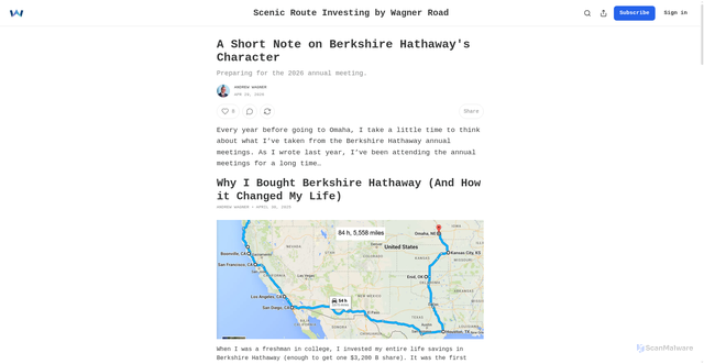 Security scan screenshot of https://wagnerroadcm.substack.com/p/a-short-note-on-berkshire-hathaways