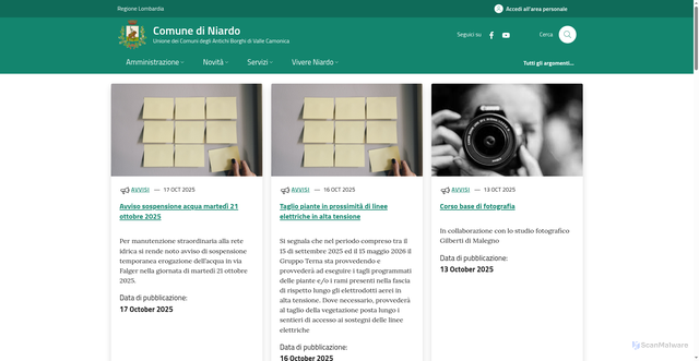 Security scan screenshot of https://www.comune.niardo.bs.it/