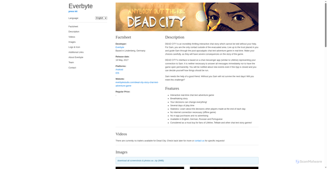 Security scan screenshot of https://everbytestudio.com/Press/sheet.php?p=dead_city