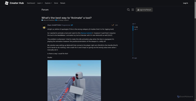Security scan screenshot of https://devforum.roblox.com/t/whats-the-best-way-to-animate-a-tool/4205009