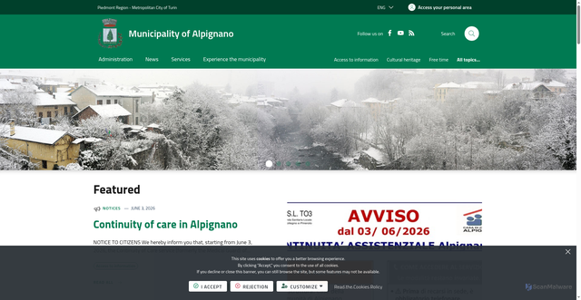 Security scan screenshot of https://www.comune.alpignano.to.it