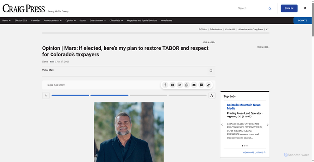 Security scan screenshot of https://www.craigdailypress.com/news/opinion-marx-if-elected-heres-my-plan-to-restore-tabor-and-respect-for-colorados-taxpayers/