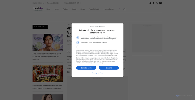 Security scan screenshot of https://www.boldsky.com/health/akshar-yoga-kendraa-sets-21-guinness-world-records-on-international-yoga-day-2026-171259.html