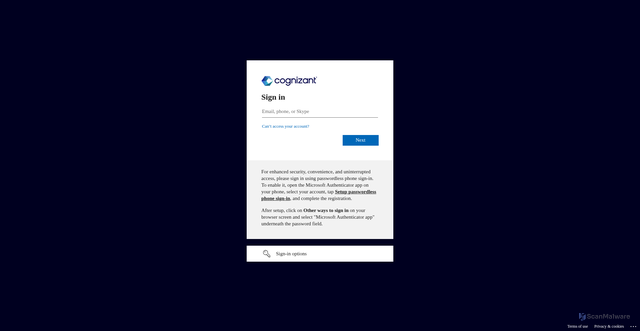 Security scan screenshot of https://onecognizant.cognizant.com